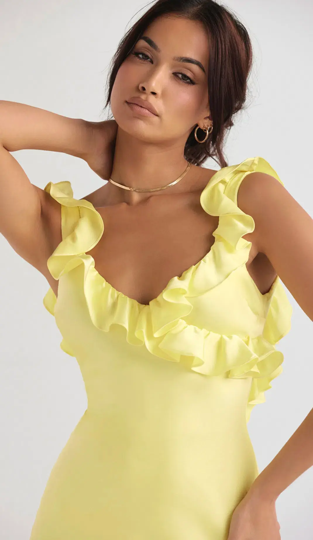 House of CB Tink Satin Ruffle Mini Dress Buttercup Size S / AU 8 - Image 5