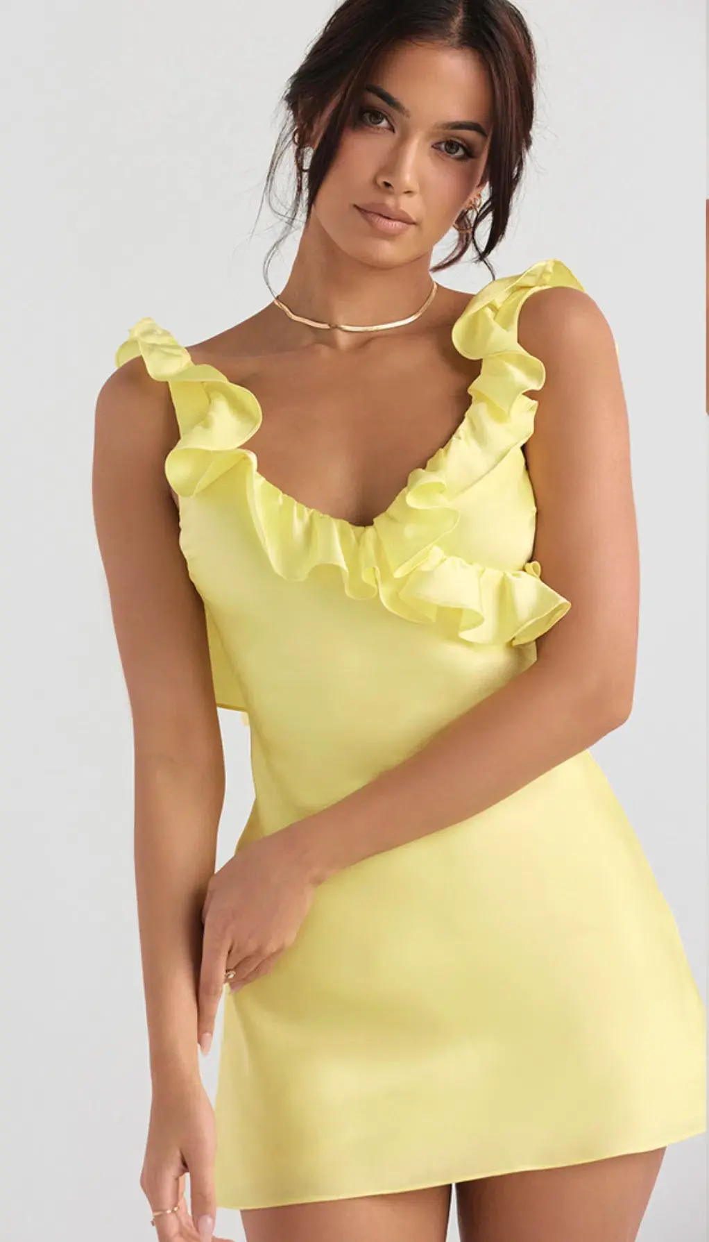 House of CB Tink Satin Ruffle Mini Dress Buttercup Size S / AU 8 - Image 4