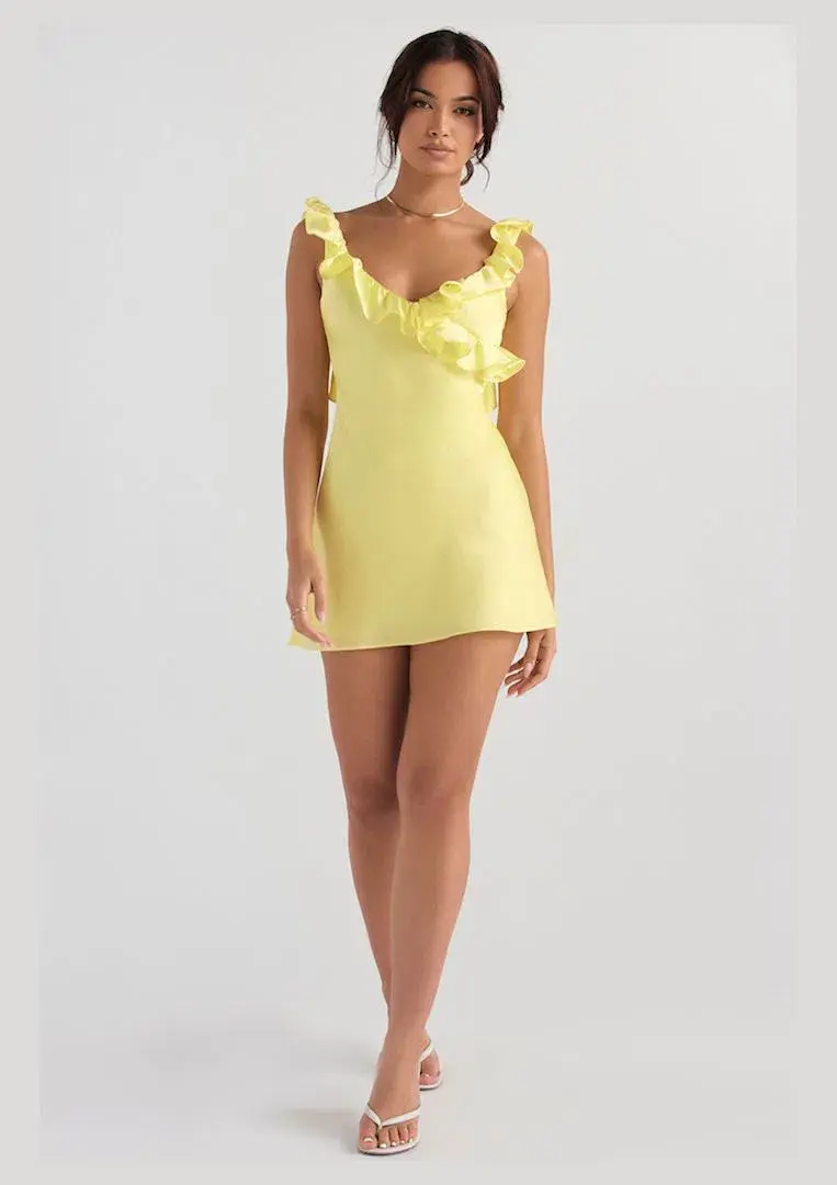 House of CB Tink Satin Ruffle Mini Dress Buttercup Size S / AU 8 - Image 2