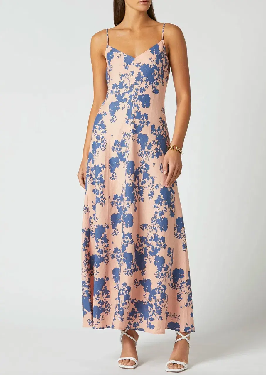 Scanlan Theodore Coral Linen Slip Dress Floral Size 10 - Image 1