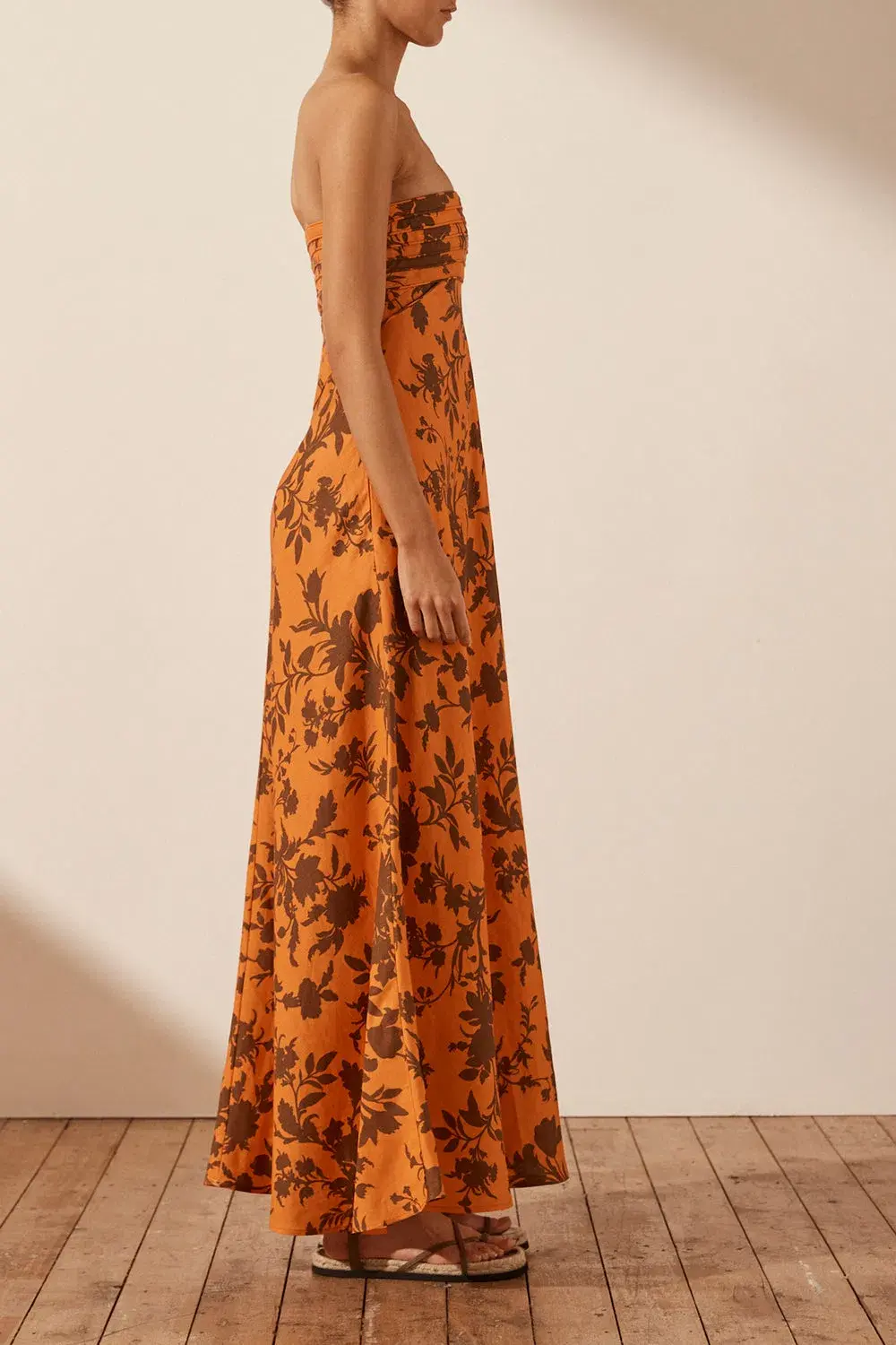Shona Joy Uli Linen Corded Strapless Maxi Dress Print Size 8 - Image 2