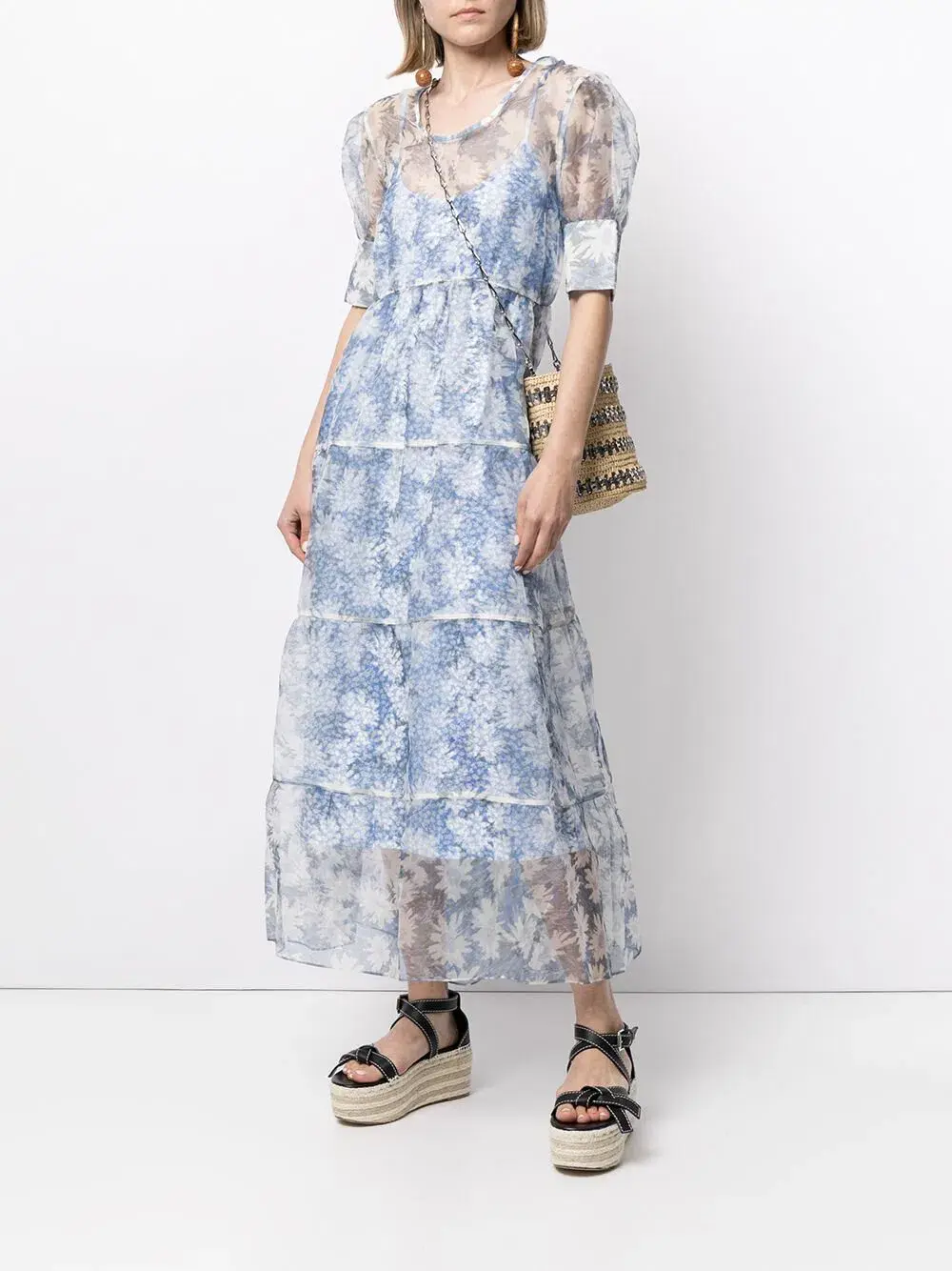 Sir the Label Anais Puff-Sleeve Maxi Dress in Blue Floral Size 3 / AU 12 - Image 1