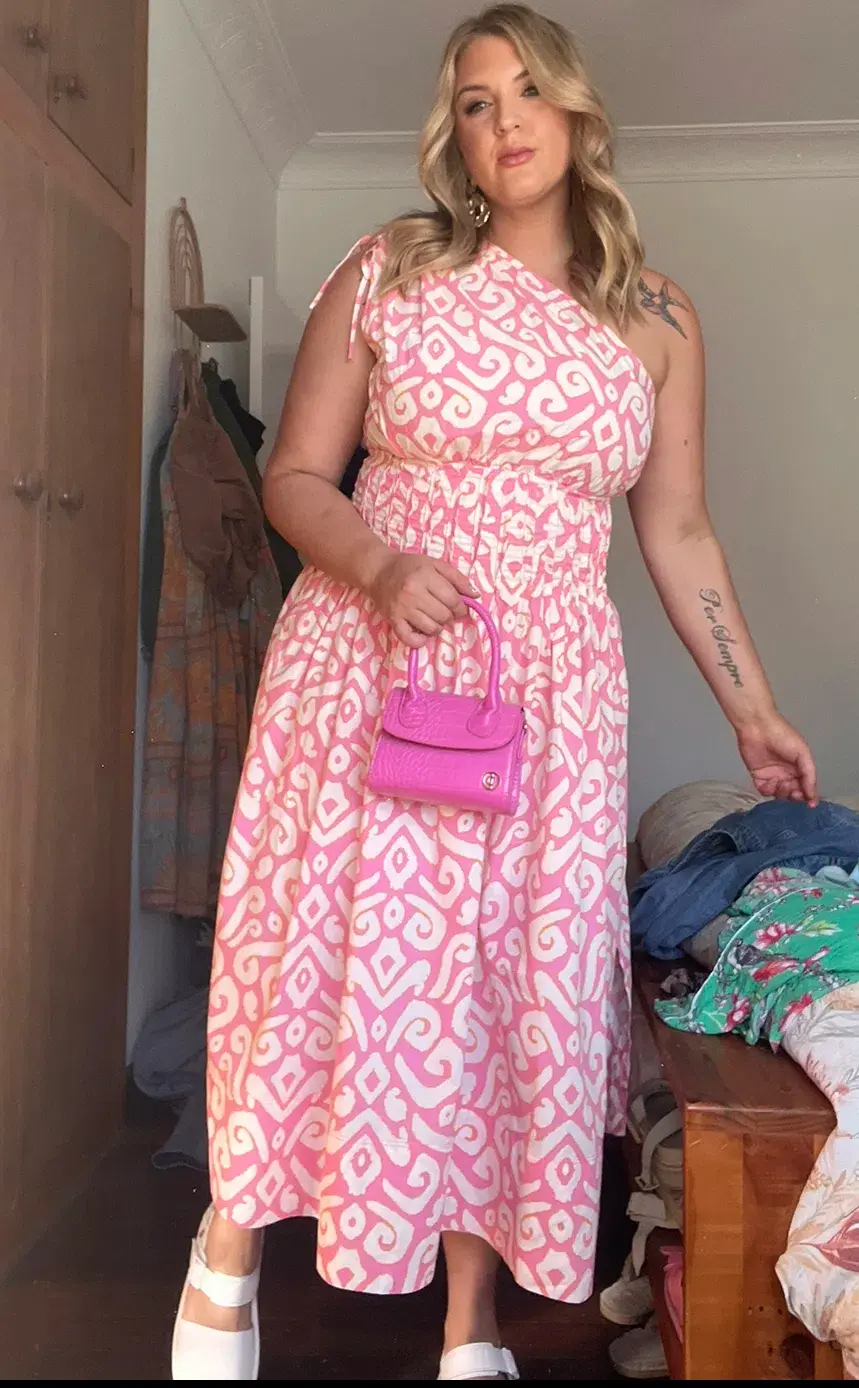 Country Road One Shoulder Maxi Dress Pink & Orange Size 14 - Image 1