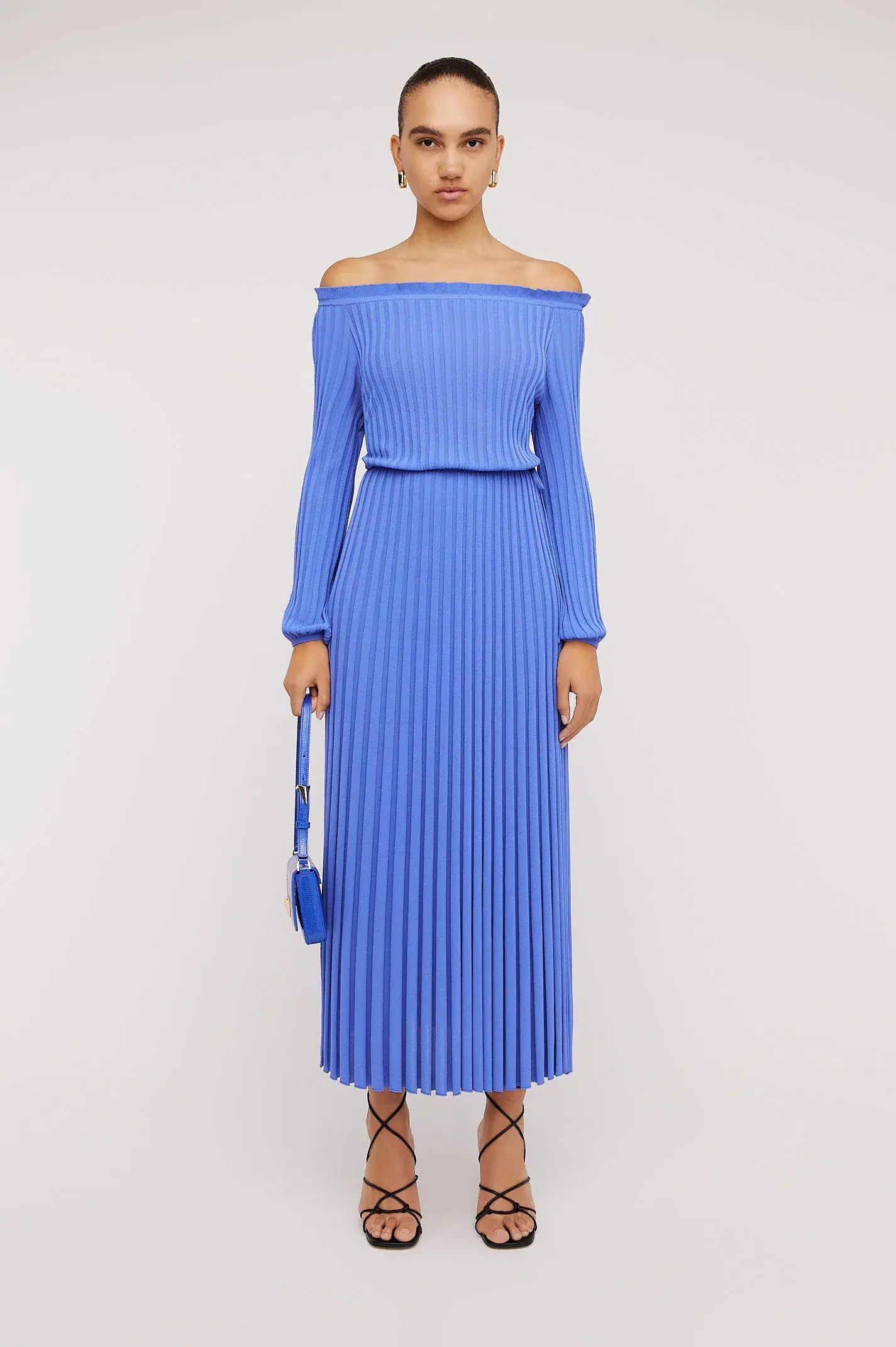 Scanlan Theodore Pleated Rib Cold Shoulder Dress Blue Size XS/AU 6 - Image 1
