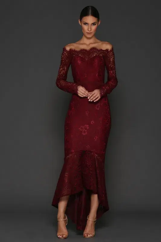 Elle Zeitoune Marchesa Dress Burgundy Size 10 - Image 1