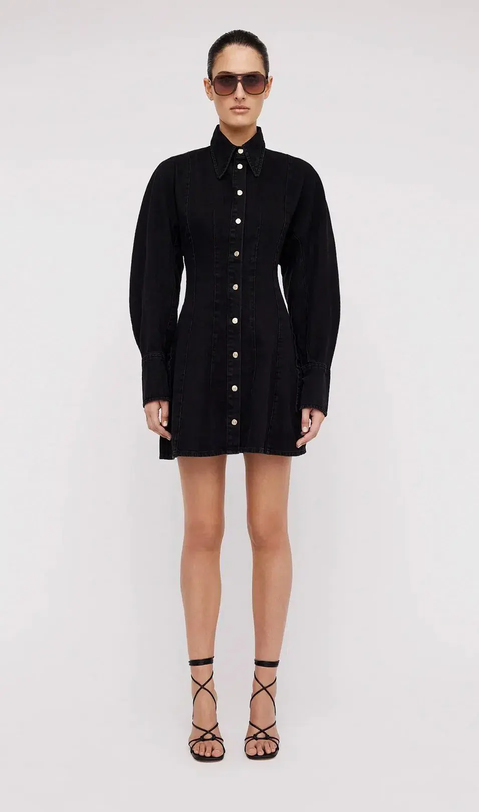 Scanlan Theodore Black Denim Cocoon Sleeve Mini Dress Size 10 - Image 1