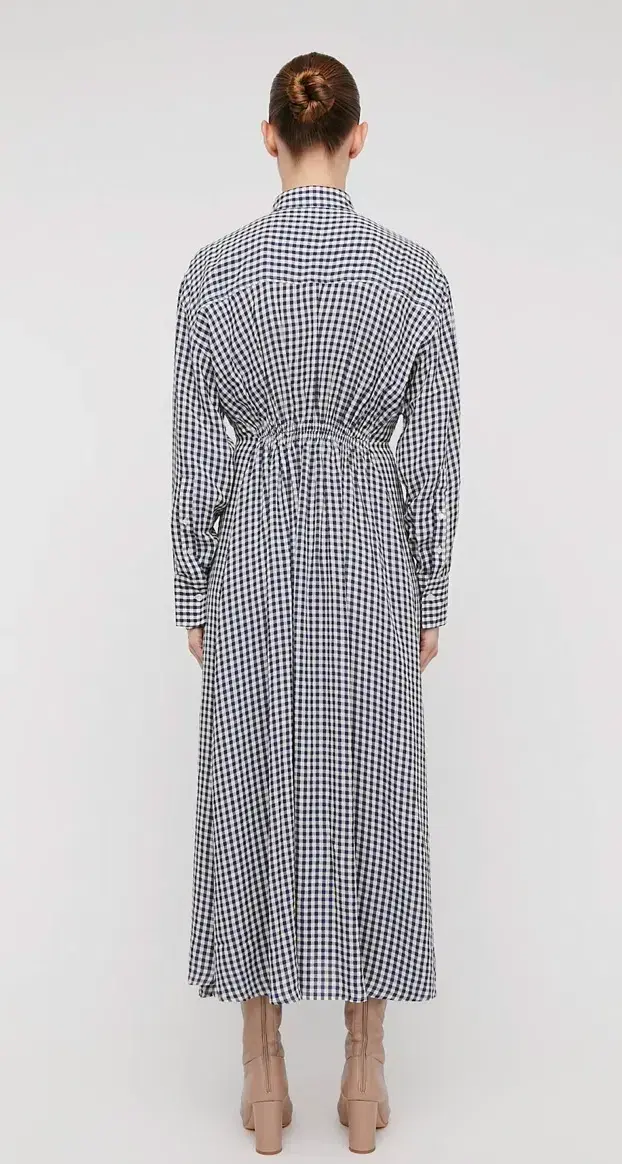Scanlan Theodore Gingham Dress Navy Cream Size 10 - Image 3