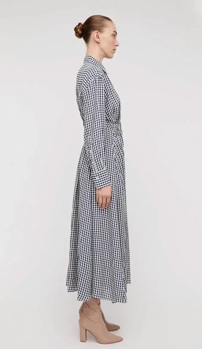 Scanlan Theodore Gingham Dress Navy Cream Size 10 - Image 2