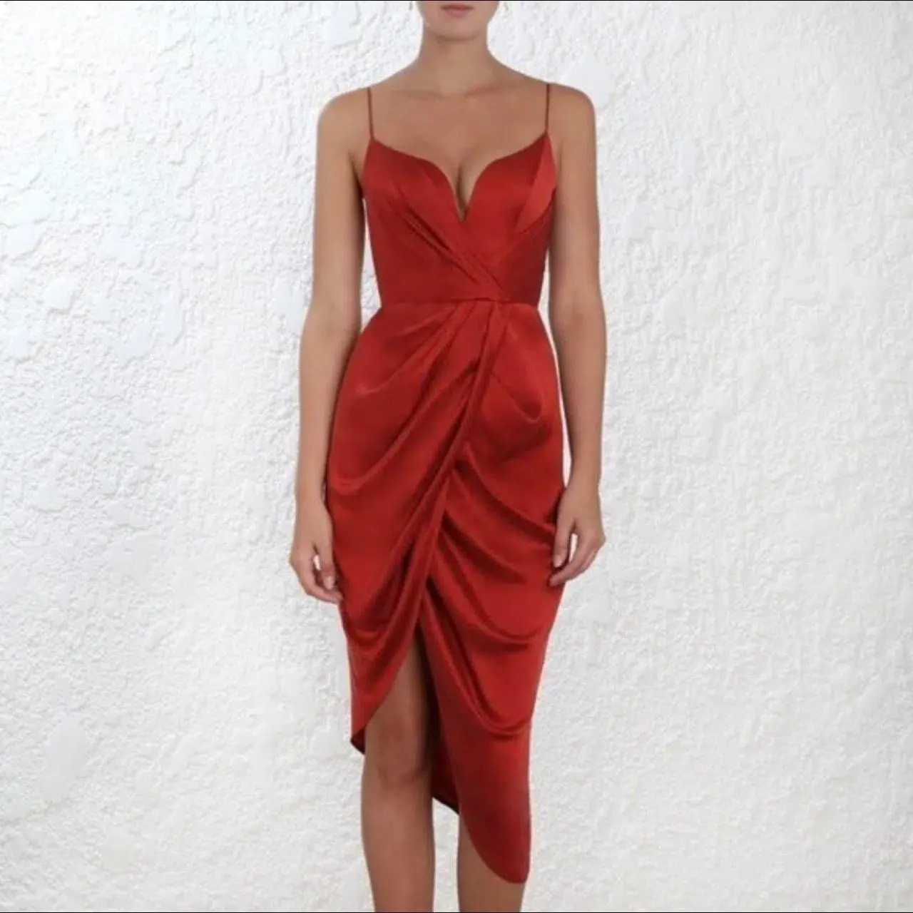 Zimmermann Silk Plunge Drape Dress in Terracotta/Red Size 3/Au 14 - Image 1