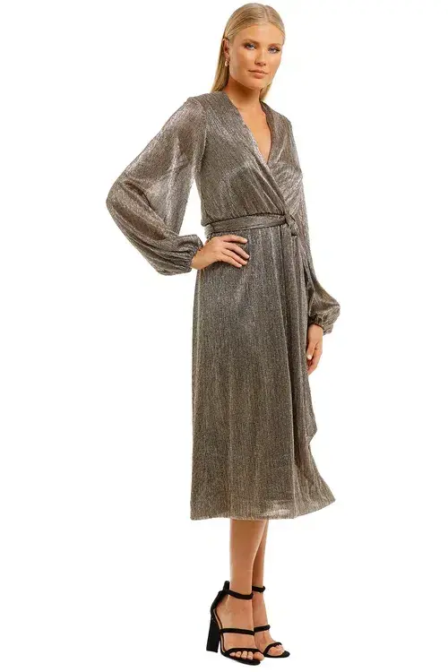 Rebecca Vallance Rivero LS Midi Dress Gold Gold Size 8 for rent on The Volte - main image