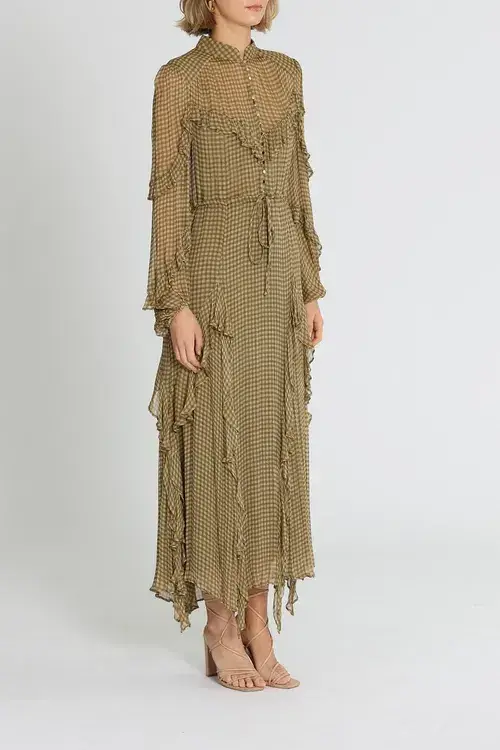 Shona Joy Eleonora Drawstring Frill Midi Dress Olive Khaki Size 8 - Image 2