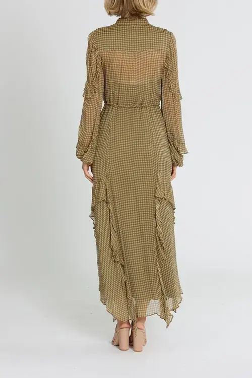 Shona Joy Eleonora Drawstring Frill Midi Dress Olive Khaki Size 8 - Image 3