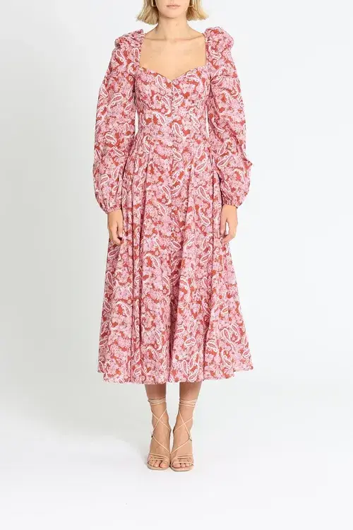 Steele Esme Dress Chestnut Paisley Pink Print Red Size 10 - Image 1