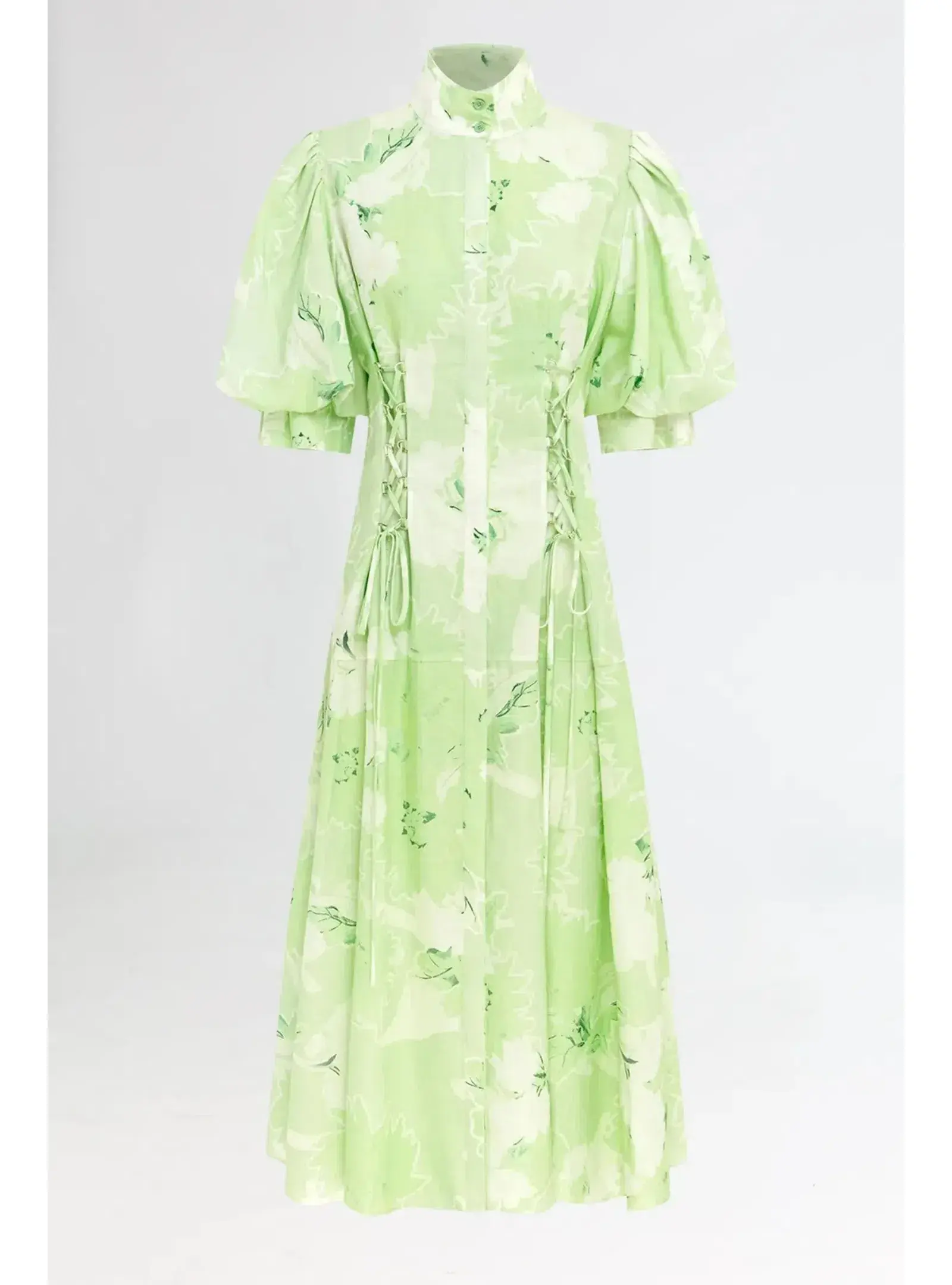 Leo Lin Anneke Drawstring Midi Dress Jasmine Print in Sage Size AU 12 - Image 4