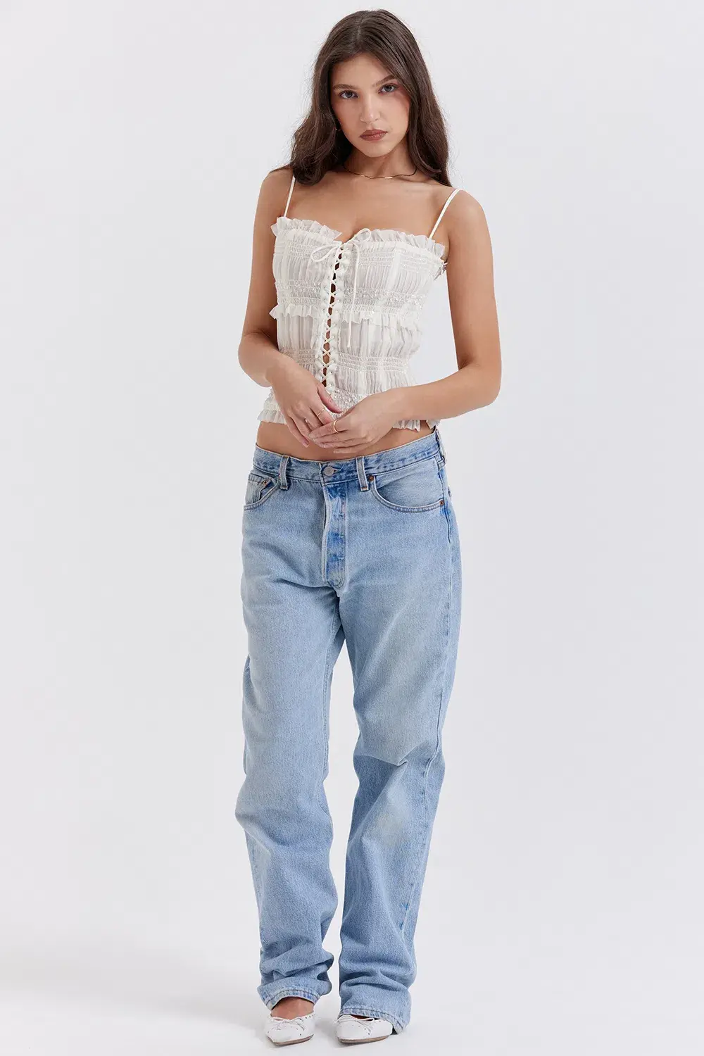 House Of Cb Lula Ivory Sequin Pleat Corset White Size AU 8 - Image 1