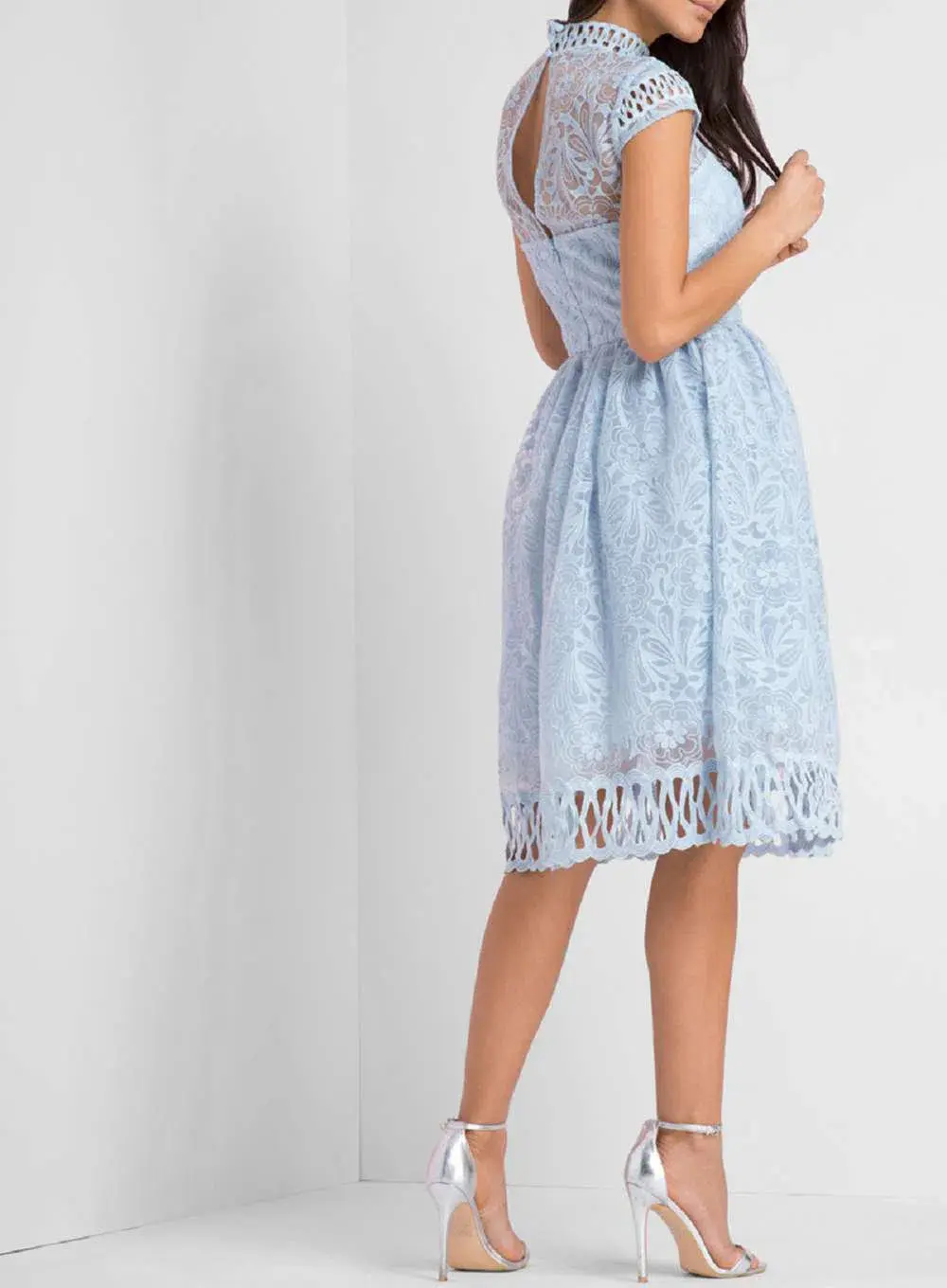 Chi Chi London Lace Skater Dress Blue Size 6 - Image 2