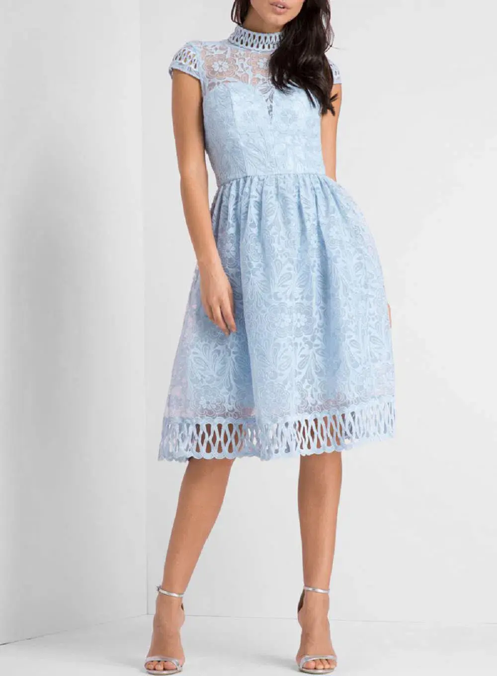 Chi Chi London Lace Skater Dress Blue Size 6 - Image 1