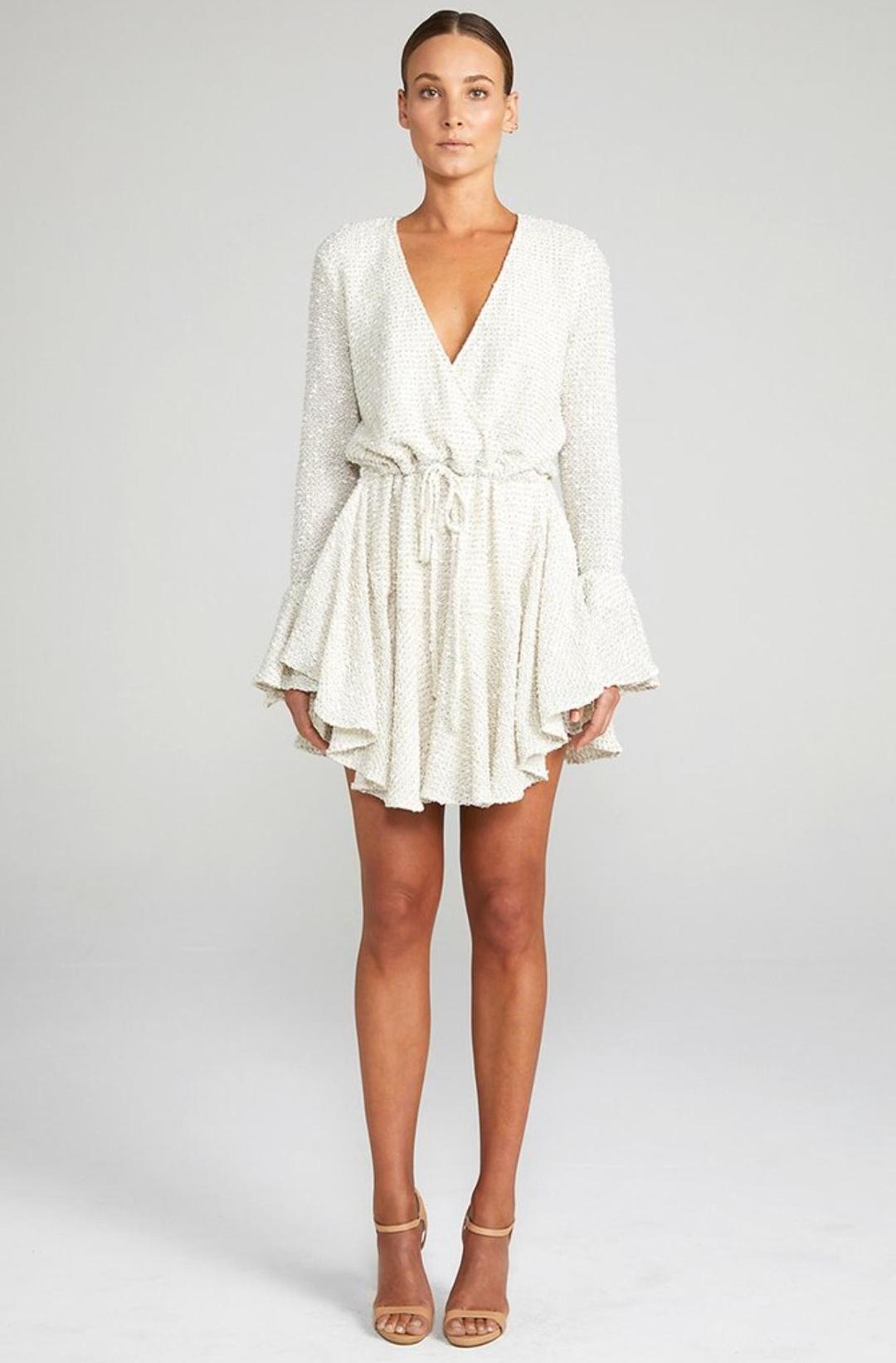 Aimee frill cuff drawstring mini dress for rent on The Volte - main image