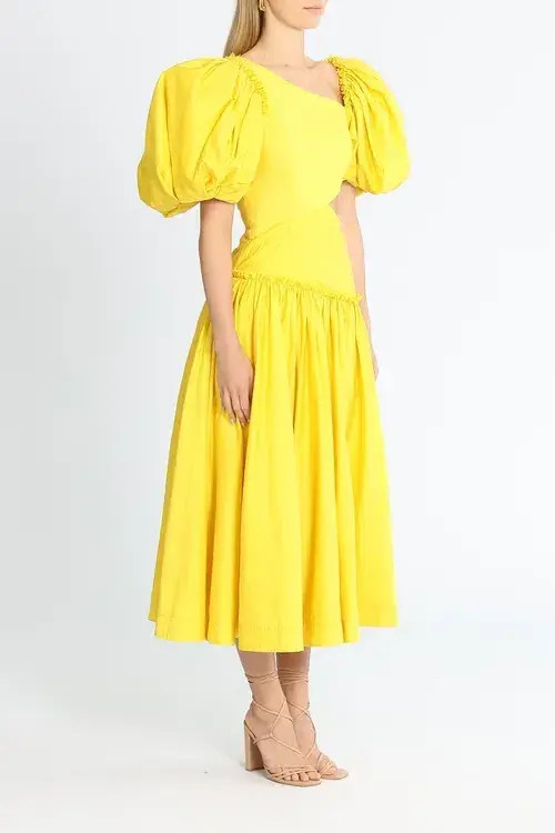 Aje Chateau Cut Out Midi Dress Yellow Size AU 8 - Image 2