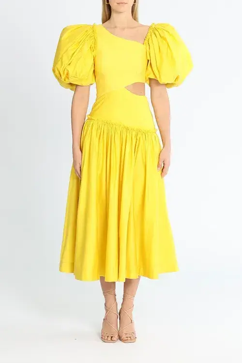 Aje Chateau Cut Out Midi Dress Yellow Size AU 8 - Image 1