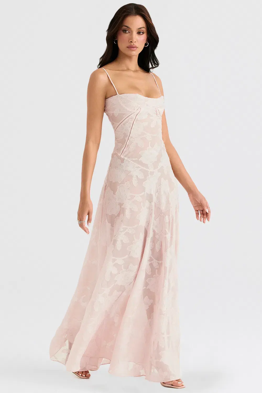House of CB Seren  Lace Back Maxi Dress Soft Pink Floral Size 8 - Image 1