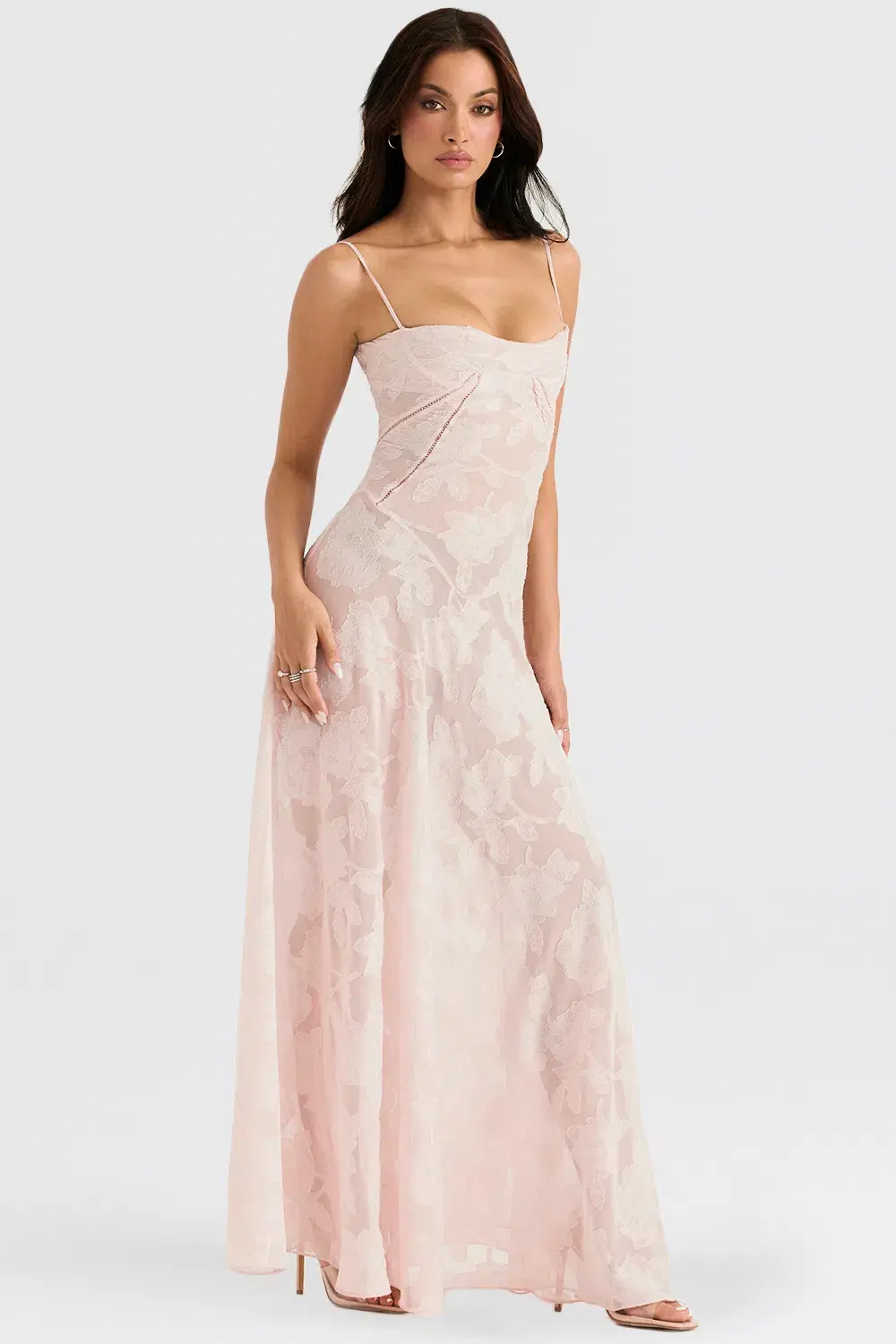 House of CB Seren  Lace Back Maxi Dress Soft Pink Floral Size 8 - Image 3