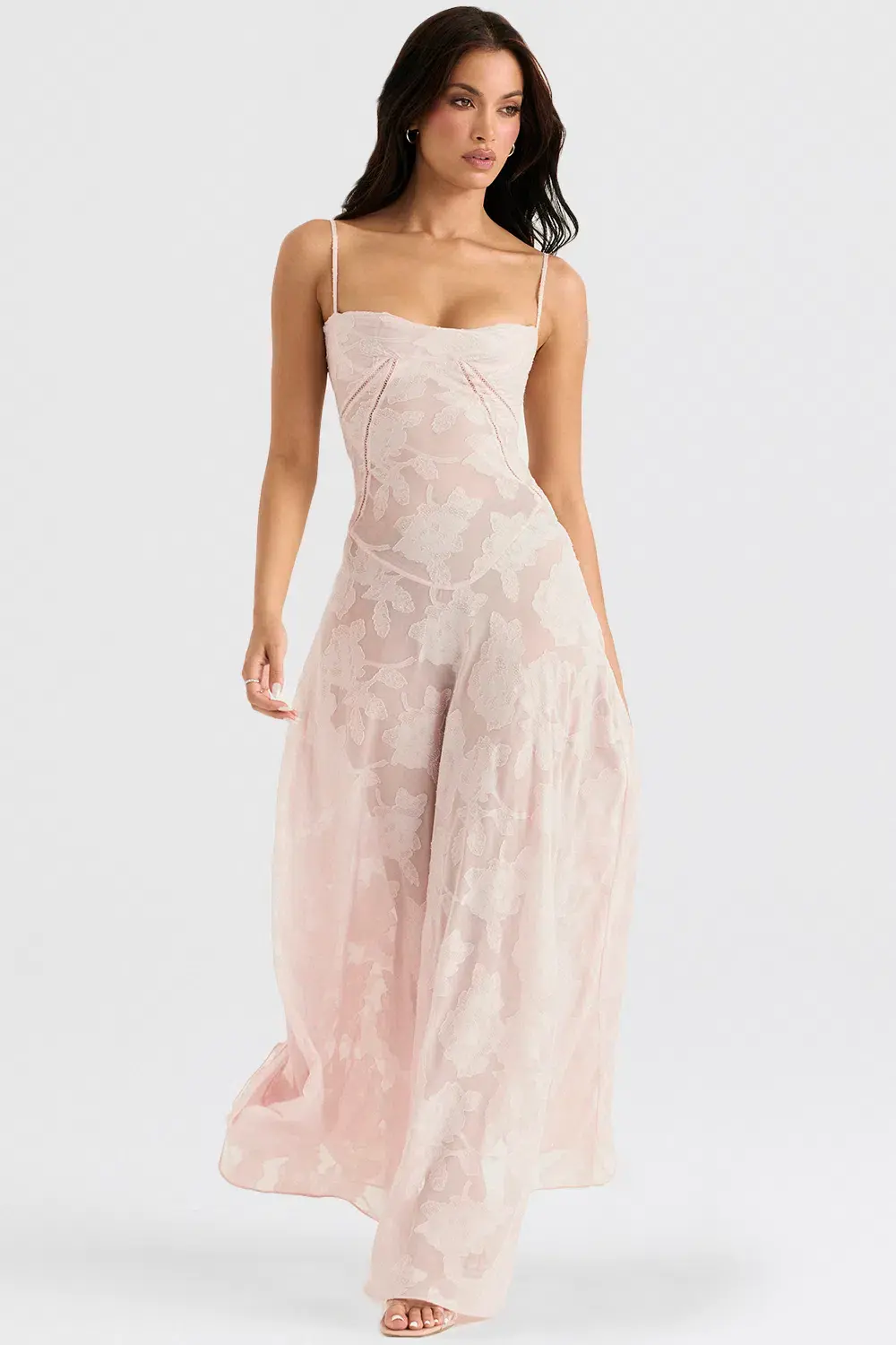 House of CB Seren  Lace Back Maxi Dress Soft Pink Floral Size 8 - Image 2