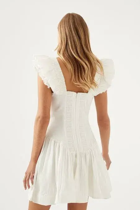 Aje Simone Frill Sleeve Mini Dress Ivory Size 6 / XS - Image 3