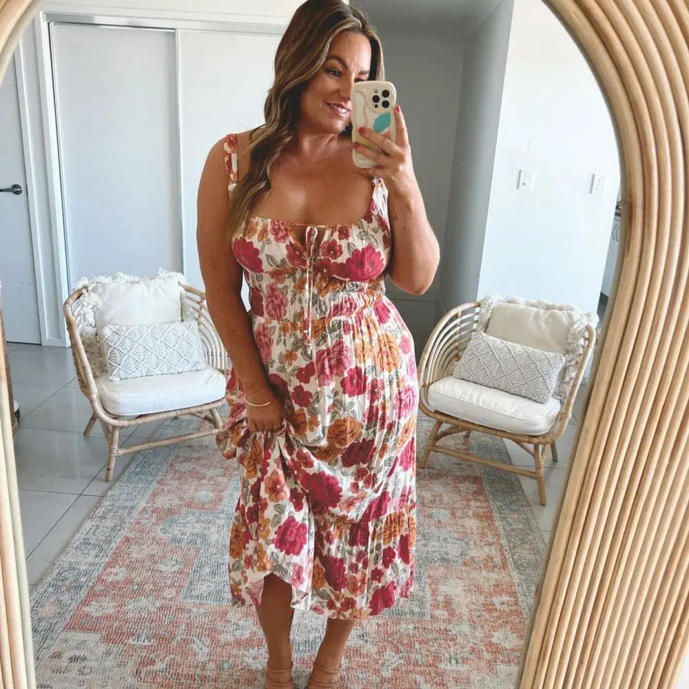 Kivari Maria Strappy Midi Dress Camela Floral Print Size 12 - Image 1