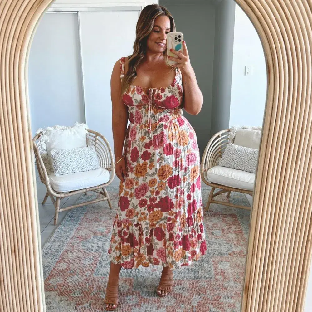 Kivari Maria Strappy Midi Dress Camela Floral Print Size 12 - Image 4