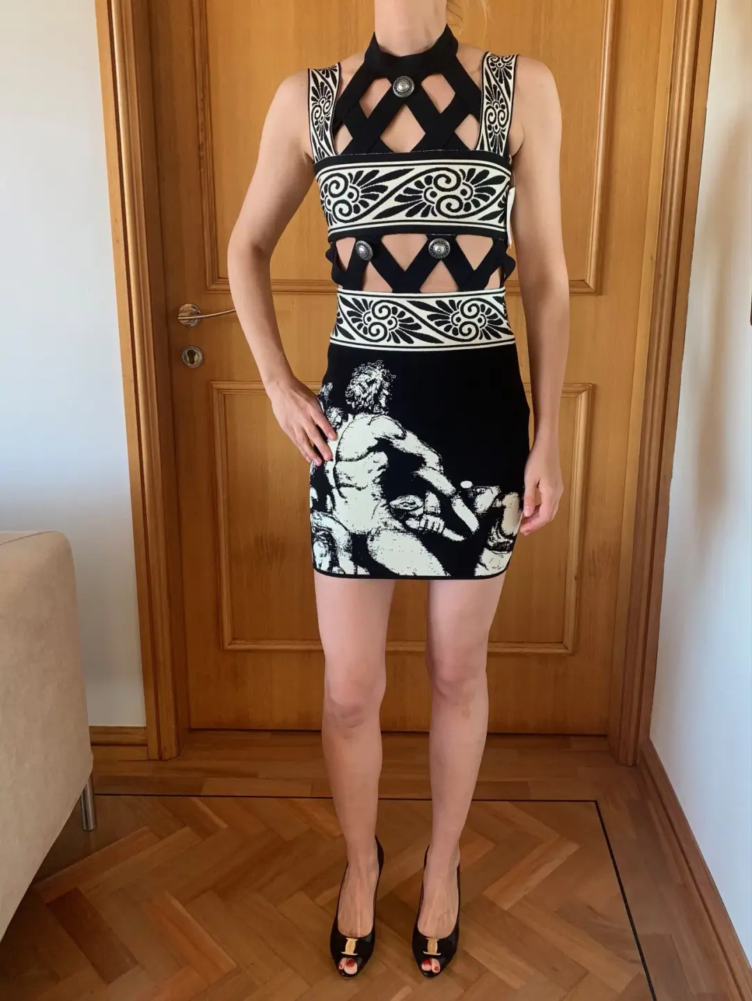 Fausto Puglisi Diamond Cutout Knit Mini Dress Print Size 36 / AU 6 for rent on The Volte - main image