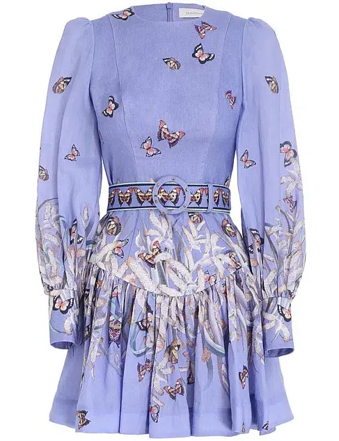 Zimmermann Botanica Belted Linen Mini Dress Cornflower Blue Size 1 / AU 10 - Image 2