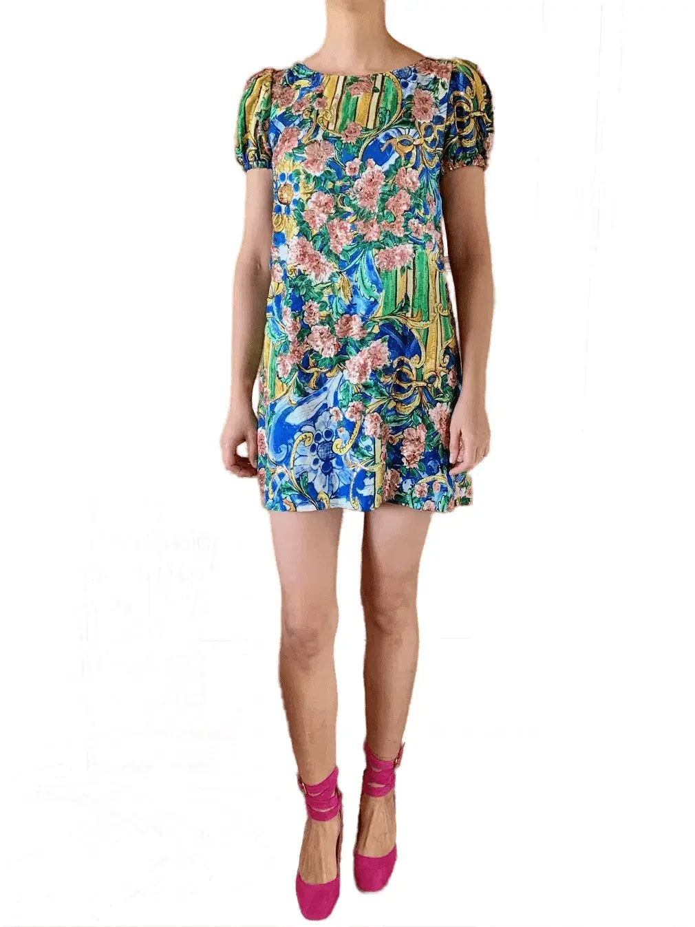 Dolce and Gabbana Printed Silk Dress with Embroidered Applique Floral Size 44 / AU 12 - Image 1