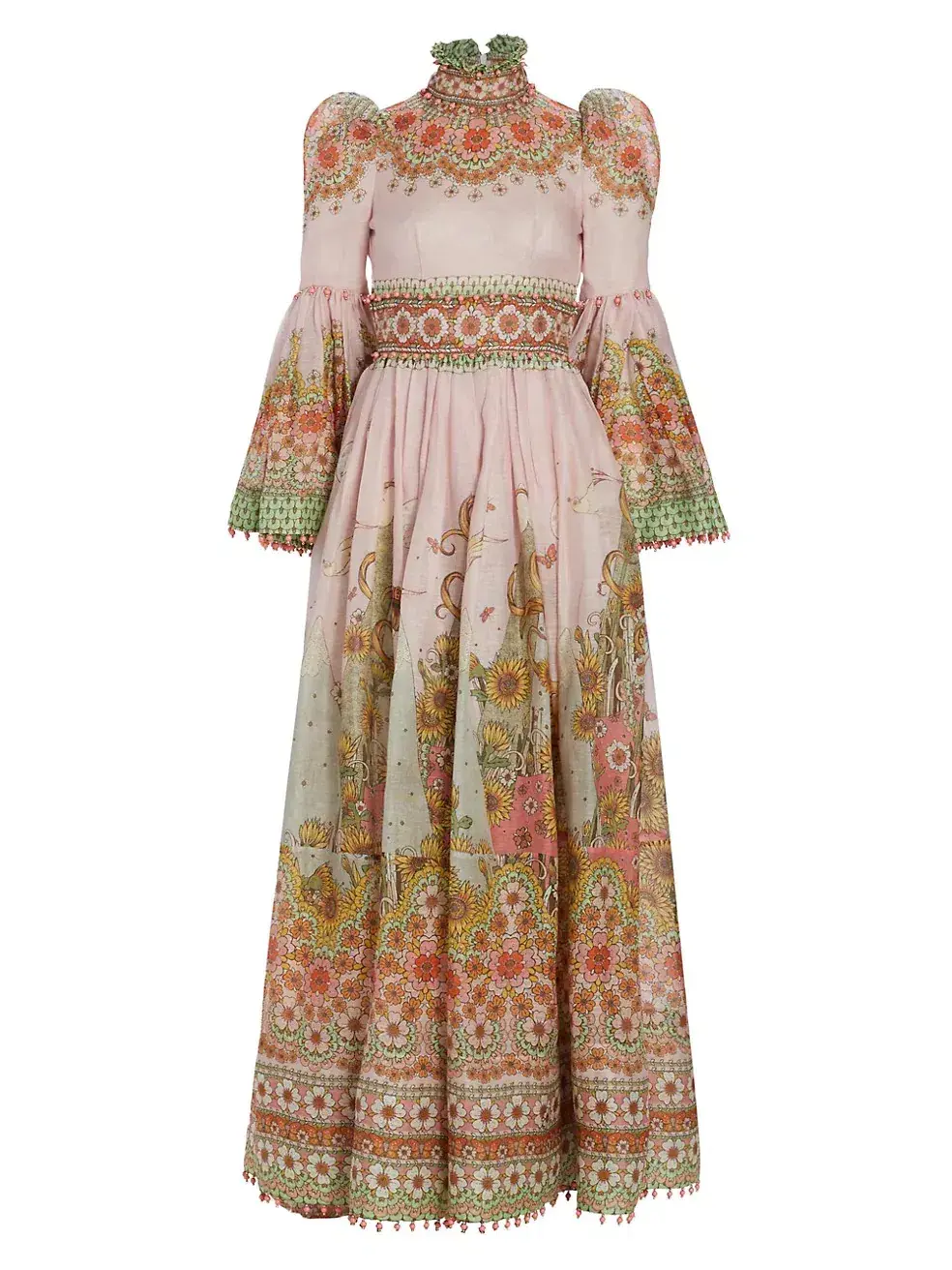 Zimmermann Kaleidoscope Bell Sleeve Dress Leo Zodiac Floral Print Size 1 / AU 10 for rent on The Volte - main image
