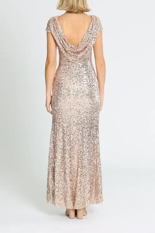 Badgley Mischka Sequin Cowl Back Gown Blush Pink Rose Gold Size 12 - Image 3