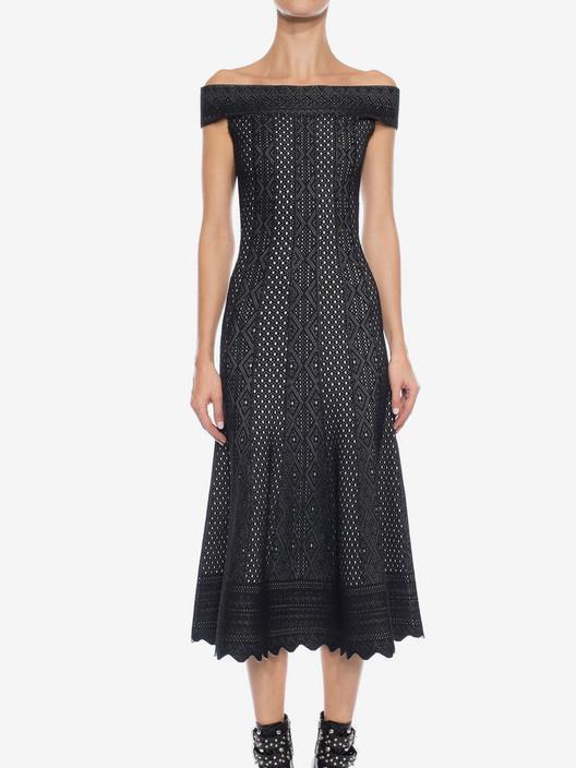 Alexander McQueen Off the Shoulder Jacquard Lace Dress Size 12 - Image 1