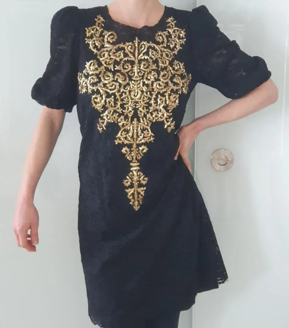 Dolce and Gabbana Embroidery Lace Dress Black Size AU 12 - Image 4