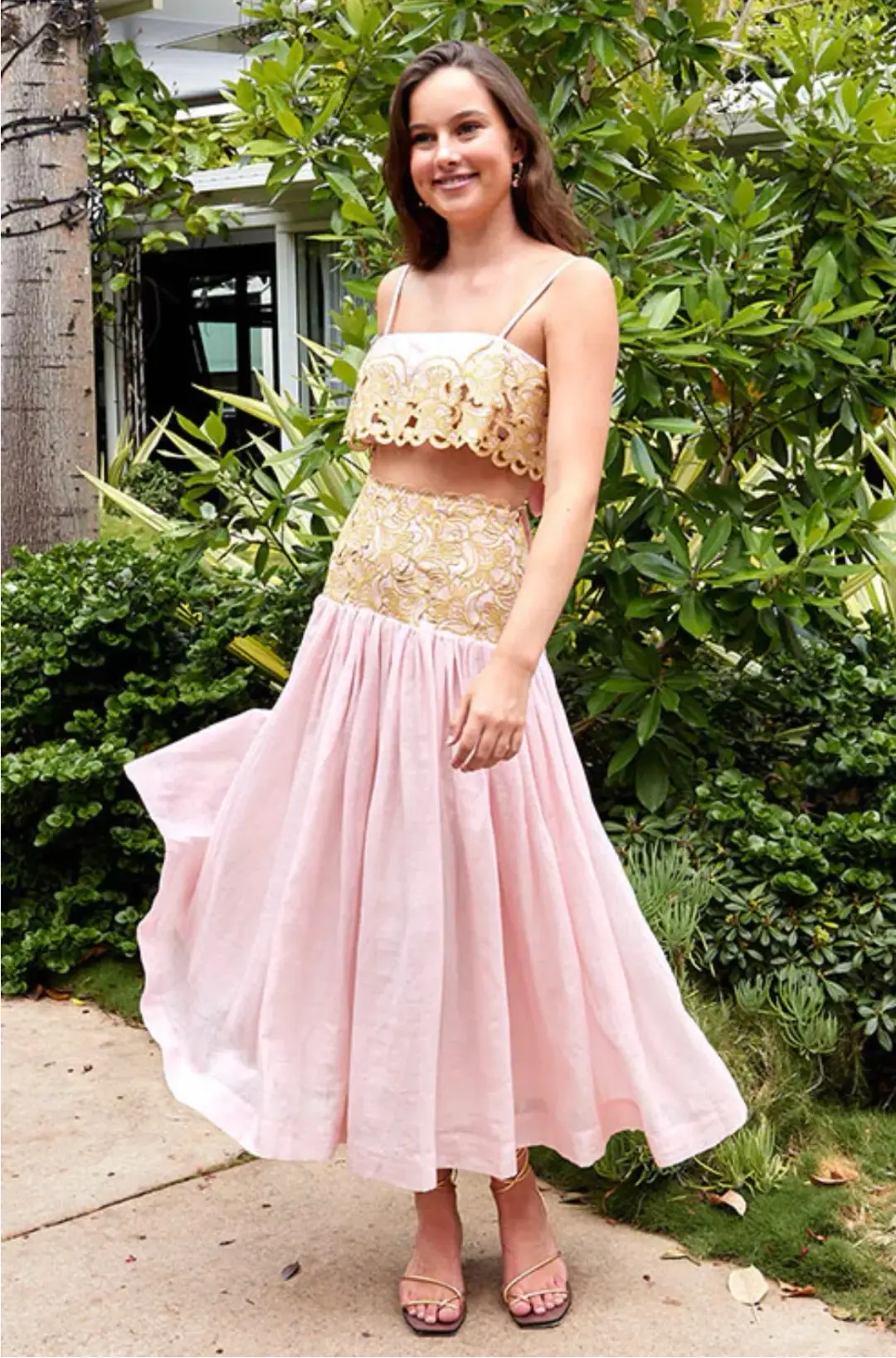 Alemais Anthea Tie Back Crop And Broderie Skirt Set Pink Size AU 14  for rent on The Volte - main image