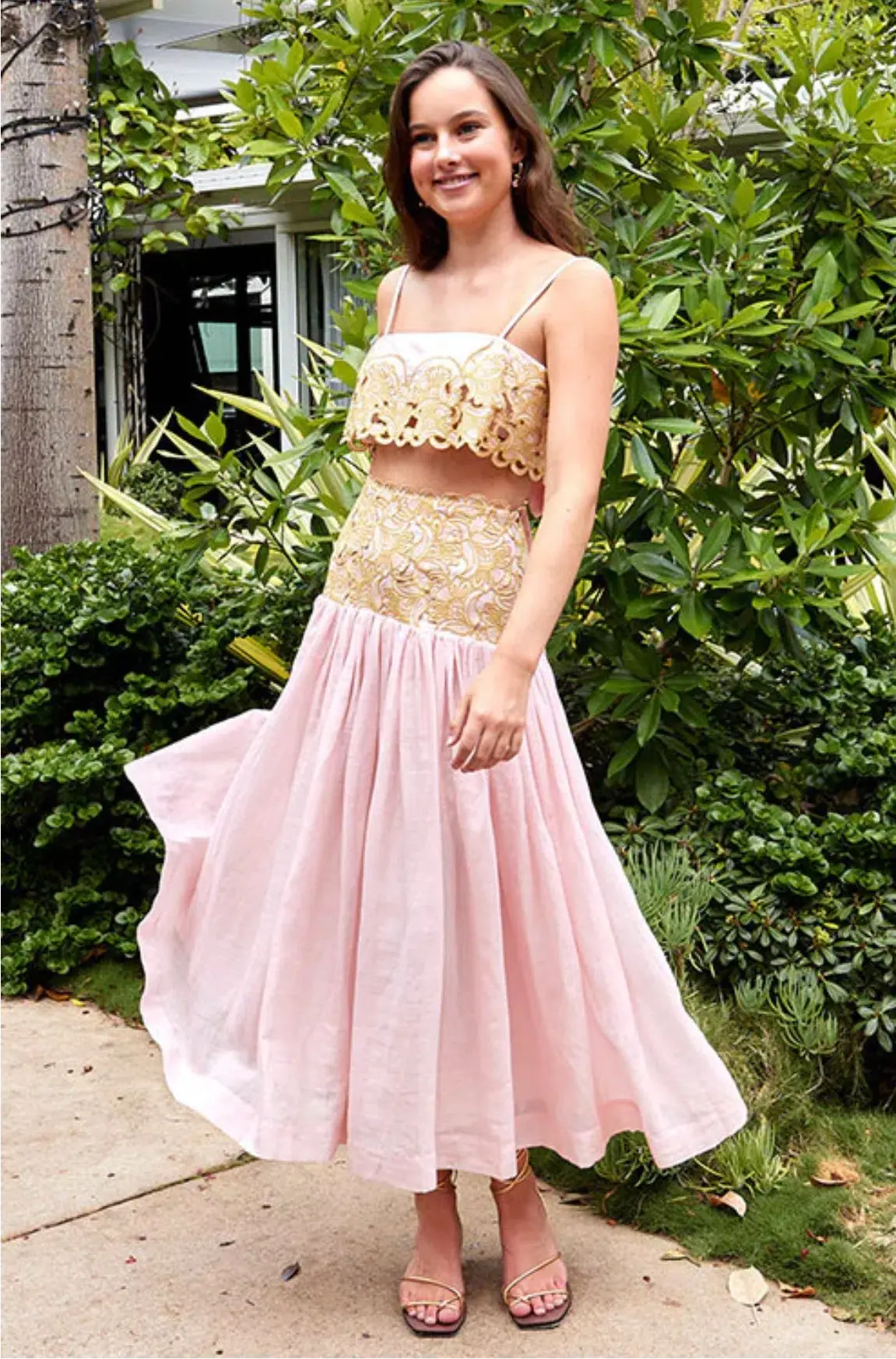 Alemais Anthea Tie Back Crop And Broderie Skirt Set Pink Size AU 14  - Image 7