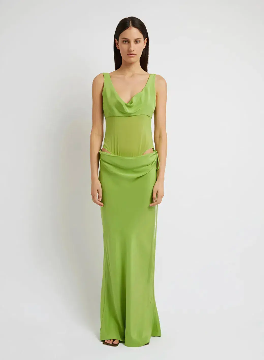 Christopher Esber Sheer Panel Silk Dress Green Size AU 6 - Image 1