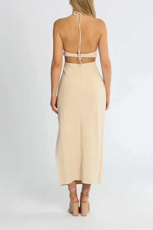 Bec & Bridge Iris Halter Midi Dress Macadamia Nude Size AU 14 - Image 3