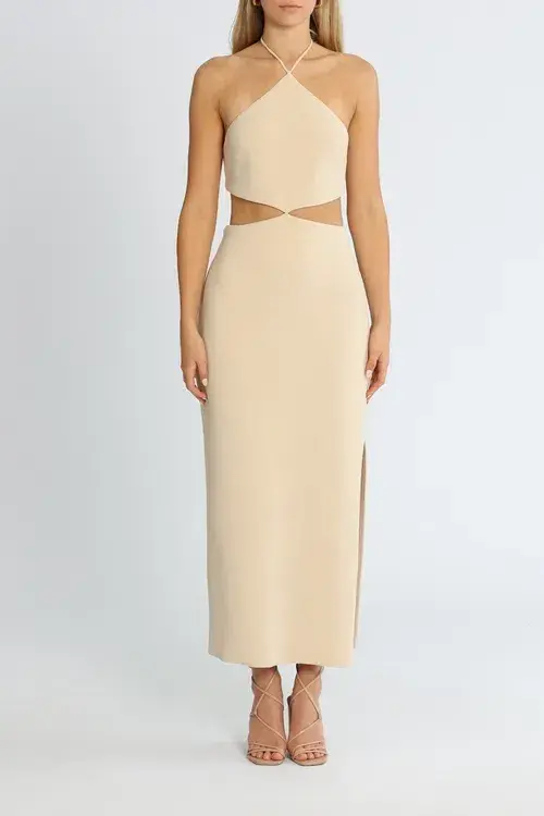 Bec & Bridge Iris Halter Midi Dress Macadamia Nude Size AU 14 - Image 1