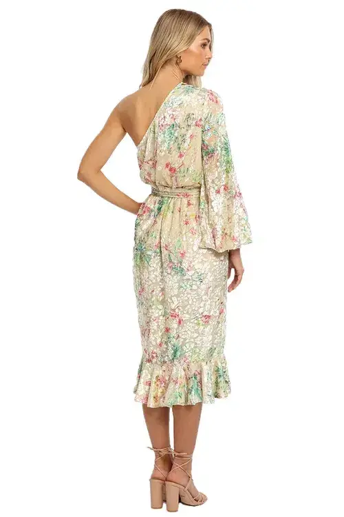 Hemant & Nandita Zaina Midi Dress Cream Multi Print Size AU 10 - Image 3