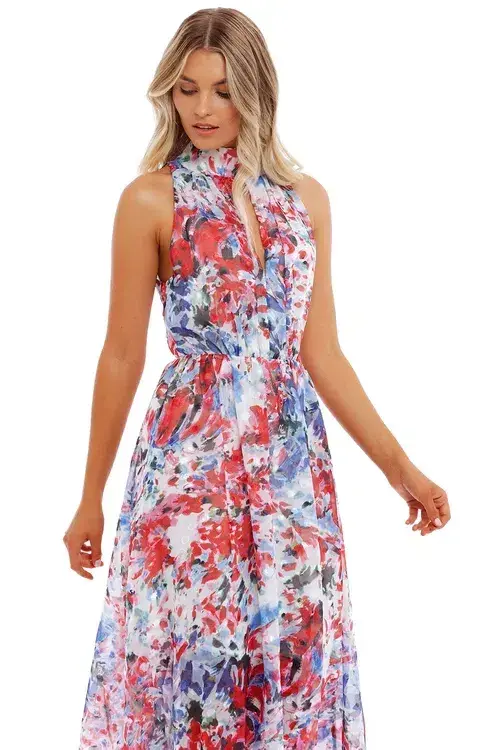 Sofia Irina Halter Gown Spring Flora Multi Print Size AU 8 for rent on The Volte - main image