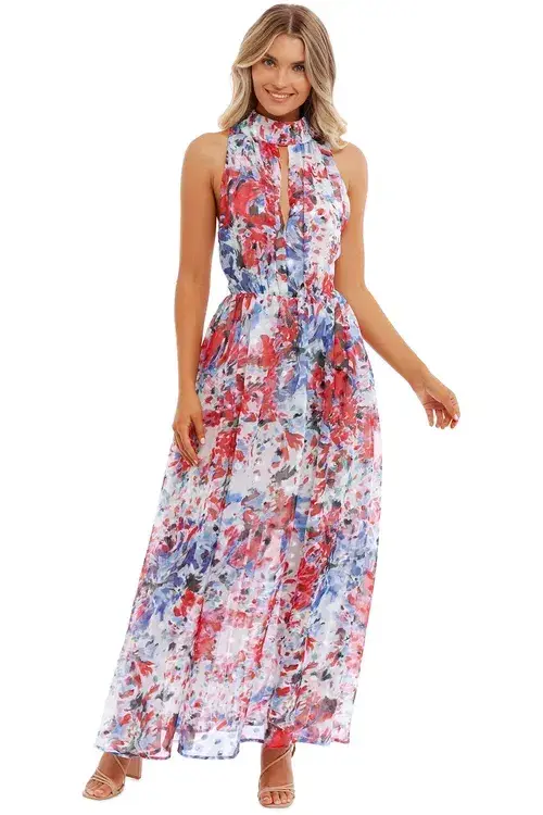 Sofia Irina Halter Gown Spring Flora Multi Print Size AU 8 - Image 3