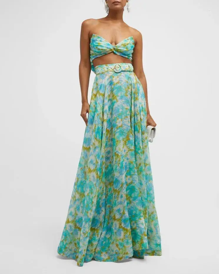 Zimmermann High Tide Crop Bodice And Ikat Maxi Skirt Floral Size AU 6 - Image 1