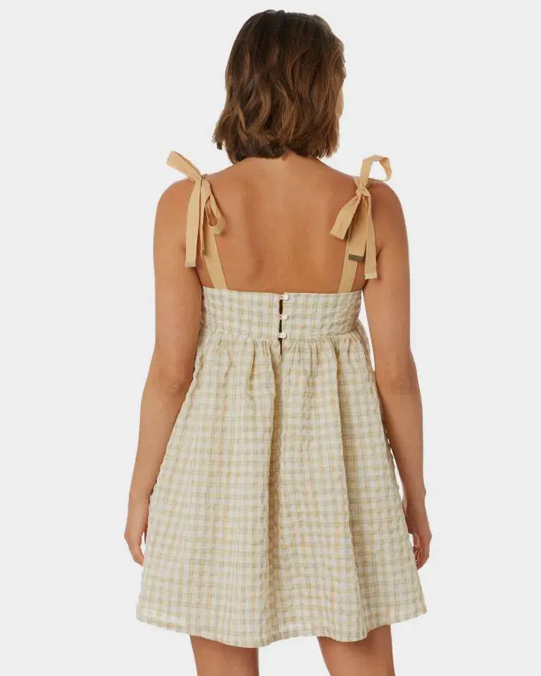 Mon Renn Lucille Mini Dress in Marigold Check Multi Size 12 - Image 4