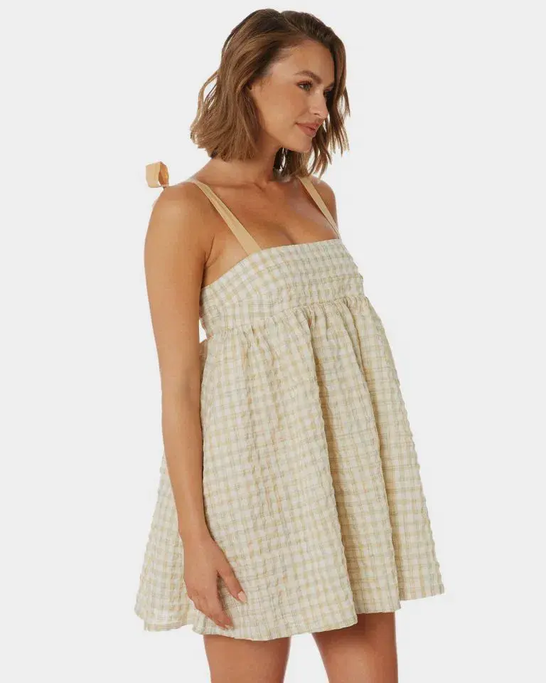 Mon Renn Lucille Mini Dress in Marigold Check Multi Size 12 - Image 3