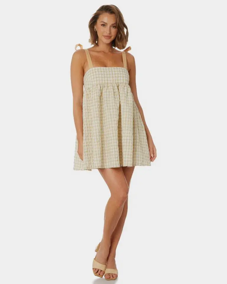 Mon Renn Lucille Mini Dress in Marigold Check Multi Size 12 - Image 1