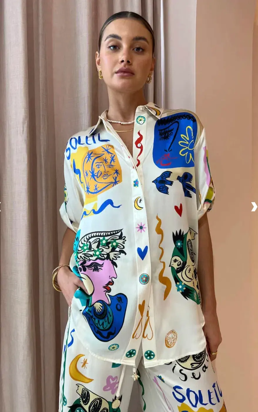 Alemais Soleil Silk Shirt and Pants Set Print Size 8 - Image 3